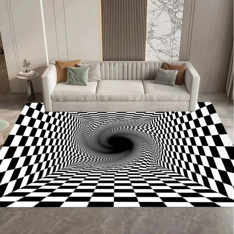 Visual 3D Black and White Grid Illusion Vortex Trap Mat Rug for Bedroom Sofa Living Room Decoration carpet