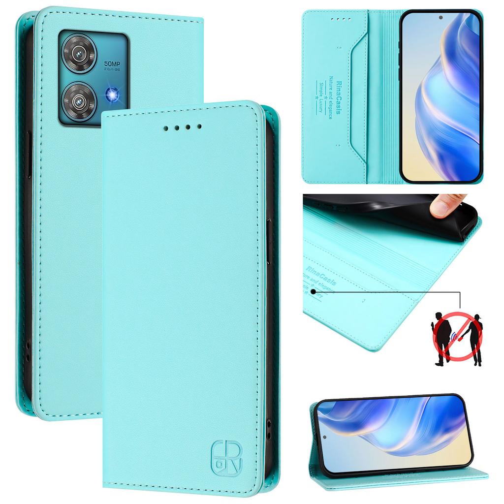 For Motorola Edge 40 Neo 5G Leather Case RINACASIS RC01 Phone Cover with RFID Blocking Wallet Stand