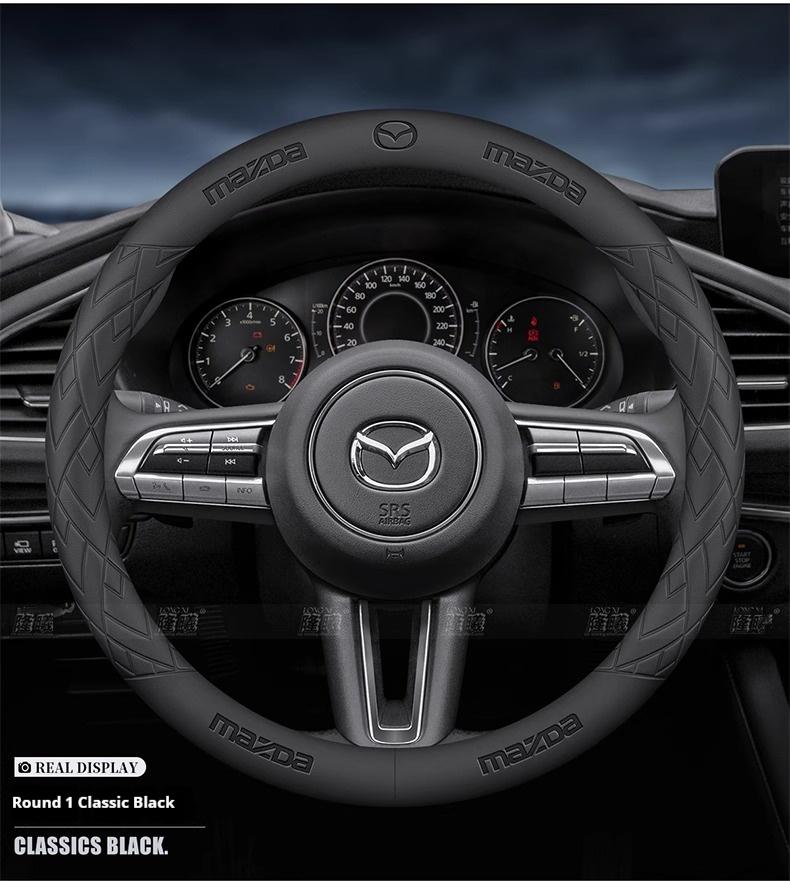 For Mazda 3 5 6 SKYACTIV Axela Atenza CX30 CX5 CX8 CX9 MX5 RX8 RX7 BT50 Leathe Car Steering Wheel Cove 3D Embossing Accessories GH3
