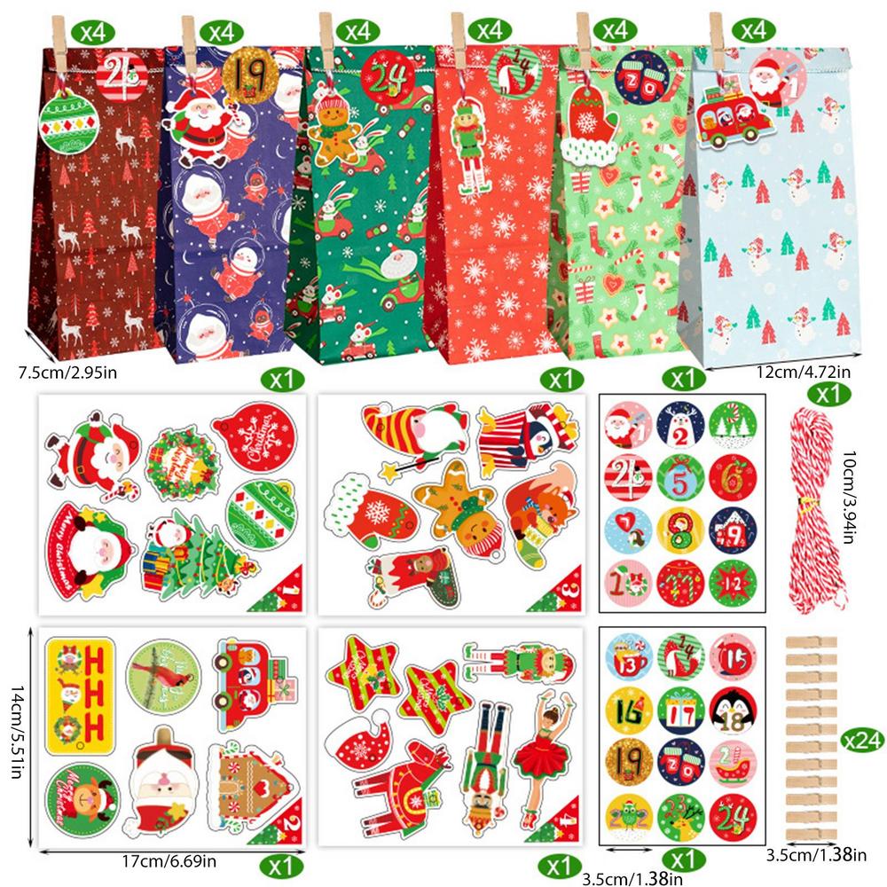 Christmas Wrapping Bags For Gifts Christmas Decoration Bag Kraft Paper 24PCS Christmas Wrapping Sacks Party Favor Bags