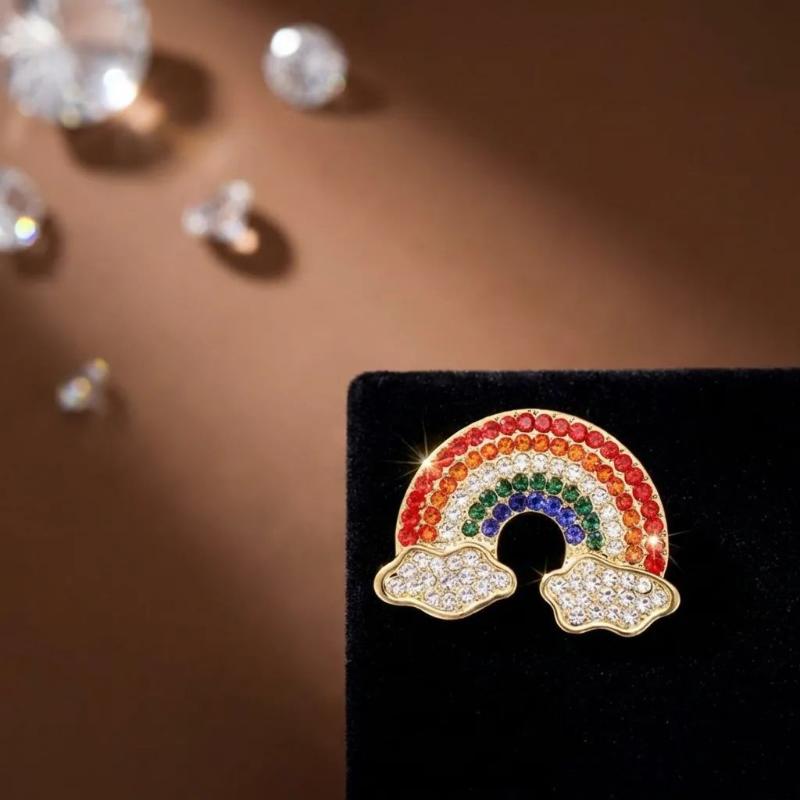 Korean Style Rainbow Cloud Brooch Inlaid Colorful Rhinestone Lapel Pin For Women Clothing Bag Diy Decoration Jewelry Accessories