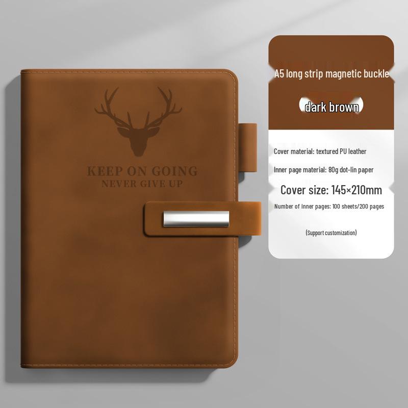 Custom Logo A5 Soft Leather Notebook with Deer Head for Business Meetings
