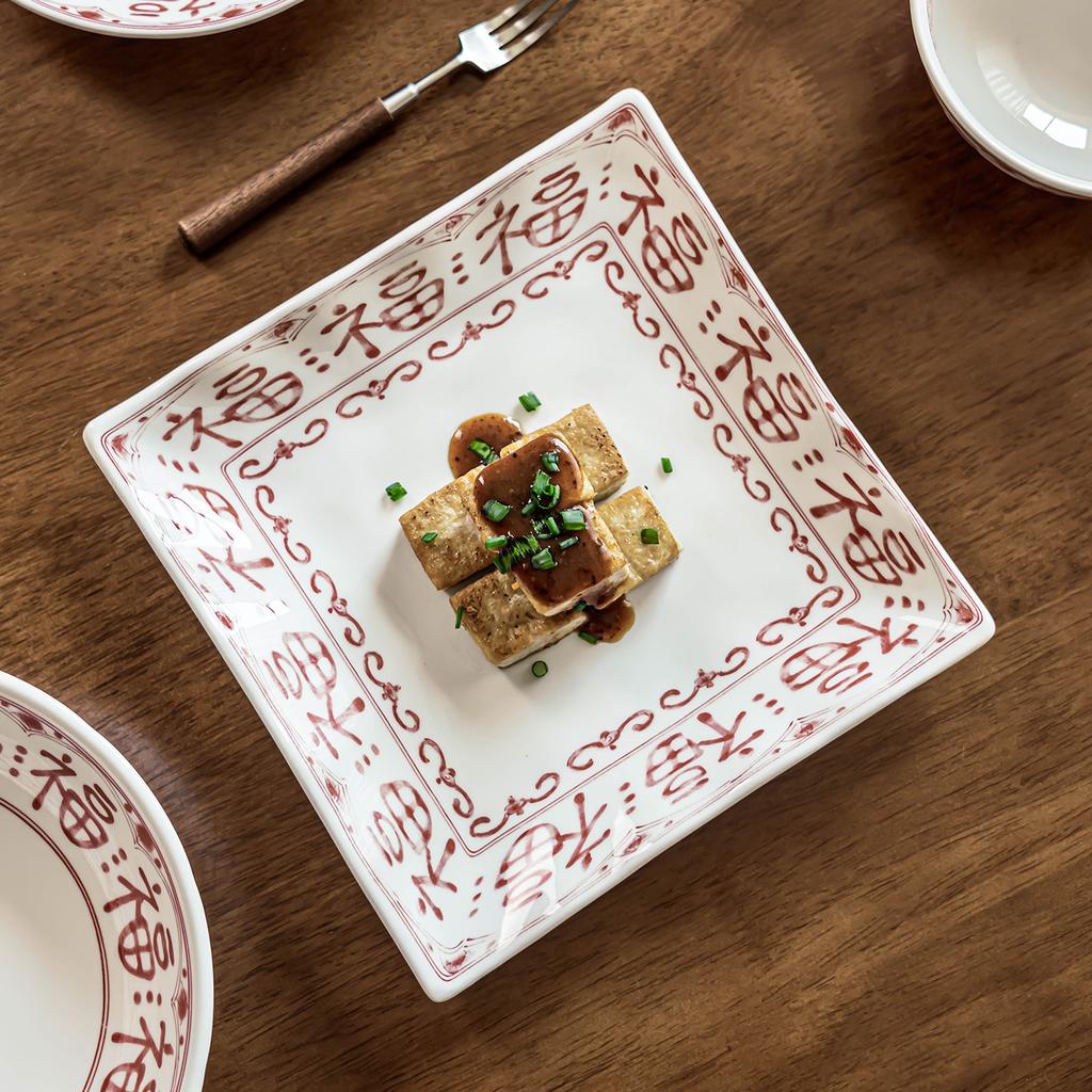 Chinesisches Retro-Schüsselset, Haushaltsgeschenk, Familienessen, Keramikgeschirr, Reisschüssel, Gemüseschüssel, Runde Suppenschüssel.