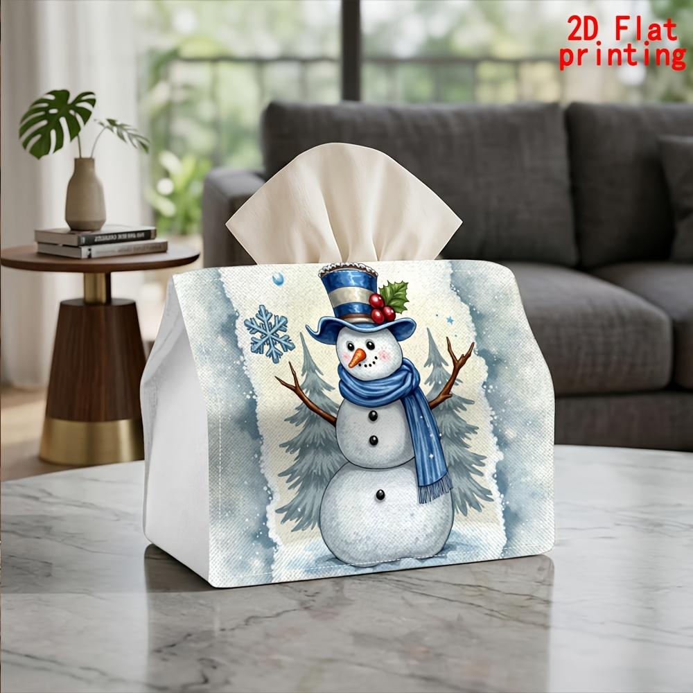 2D Flat 1pc, Tissue Box. Snowman Snowscape Pattern Napkin Dispenser, Reusable, Daily Desktop Tissue Organizer, Suitable for Kitchen Living Room Bedroo