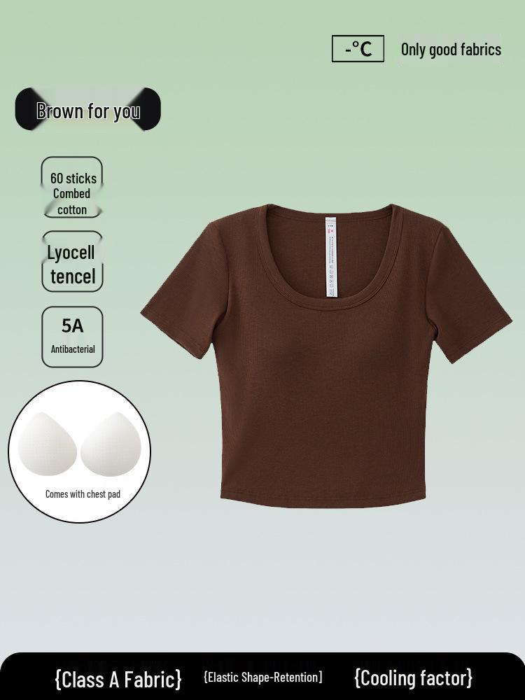 5A Antibakterielles Damen einfarbiges Tencel Baumwoll Ripp Kurzarm Sommer T-Shirt