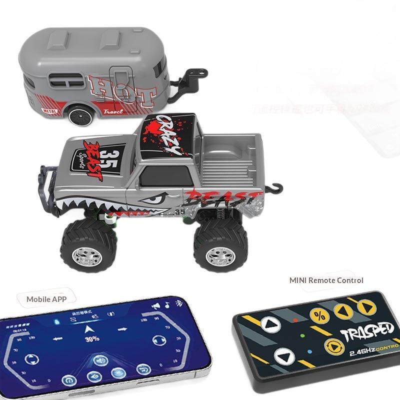 1:64 Mini Alloy RC Off Road Pickup Truck 2.4GHz Bluetooth App Control 3 Speed Shockproof LED Lights Powerful Motor For Kids