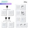 BSEED 1/2Gang Mechanical Light Switches 2way Pass Through Switch With EU Socket USB Type-c LED Indicator Glass Frames E Series