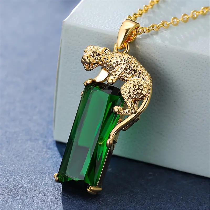 

Золотистый кулон в виде леопарда, ожерелье для женщин, роскошные аксессуары с ярко-зеленым цирконием для вечеринки, юбилея, ювелирный подарок 45CM