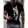 Fashionable Summer Men's Domineering Wolf Print Pattern Breathable Round Neck T-shirt Outdoor High Street Casual Top