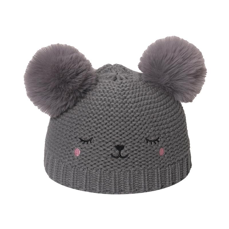 ins European and American fashion winter new double hairball wool hat pullover hat girls children's cartoon knitted hat 2025