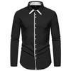 Men Black Long Sleeve Shirt Trendy Contrast Color Uniform Jacket Spring Autumn Casual White Clothing