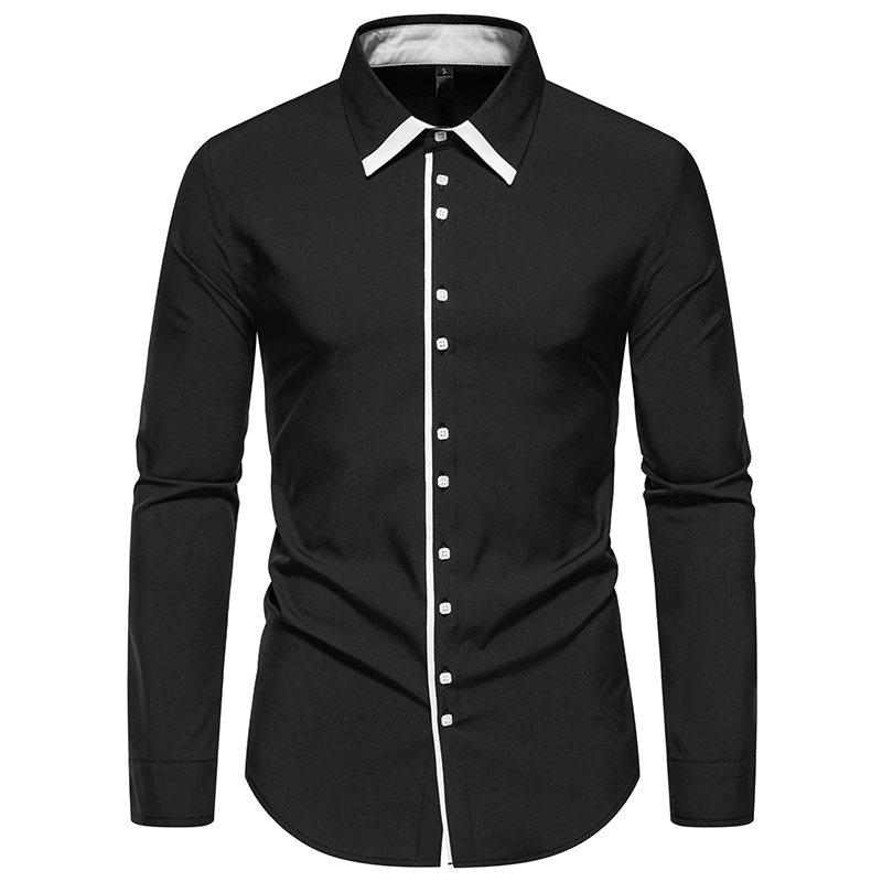 Men Black Long Sleeve Shirt Trendy Contrast Color Uniform Jacket Spring Autumn Casual White Clothing