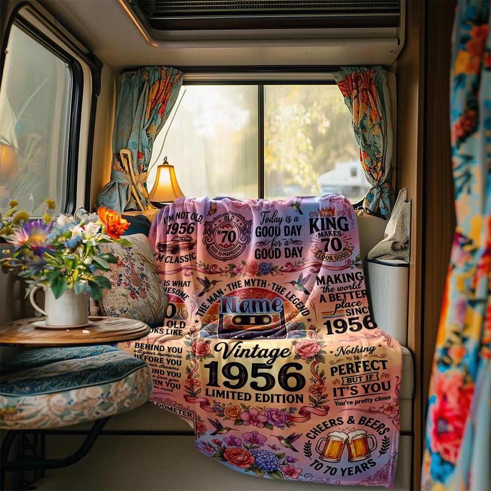 70Th Birthday Vintage 1956 Celebration Gift Blanket Soft Warm Cozy Versatile For Sofa Couch Office Bed Picnics Allseason Use Modern Unique Gift For