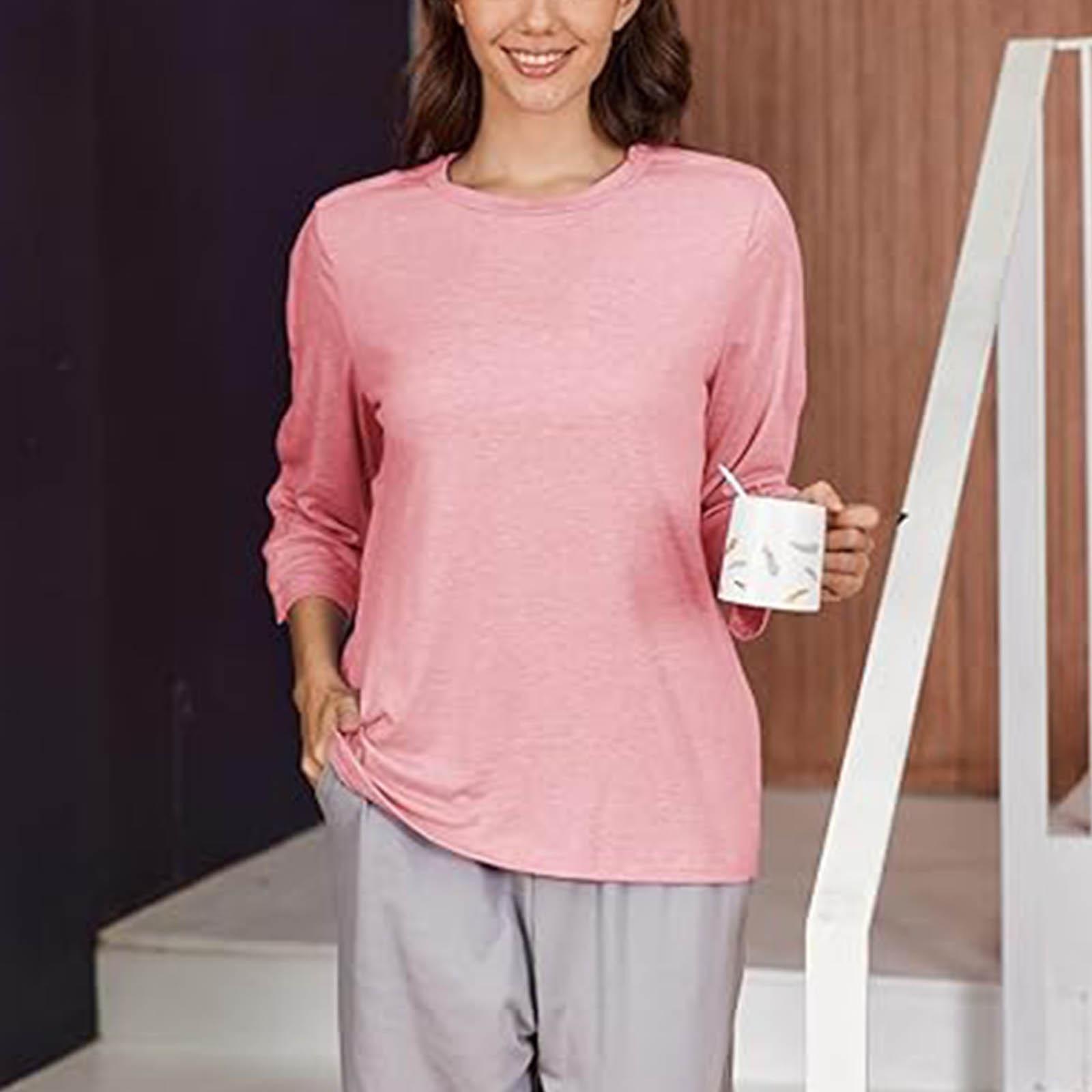 

Women s Long Sleeve T-Shirt With Side Seam Adjusting Buckles Round Neck Casual Loose Fit Top XL розовый