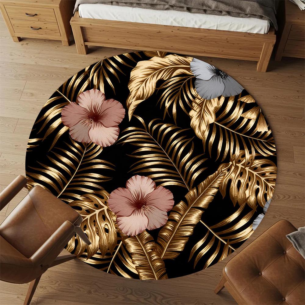 1pc Tropical Leaves Flowers Round Chair Mat Office Area Rug - Non-Slip, Floor Mat for Office, Bedroom, and Indoor Decor P127195