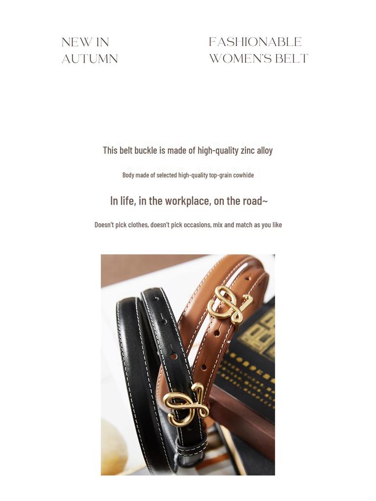 Women's High-End Genuine Leather Belt with L Buckle - Versatile Fashion Accessory