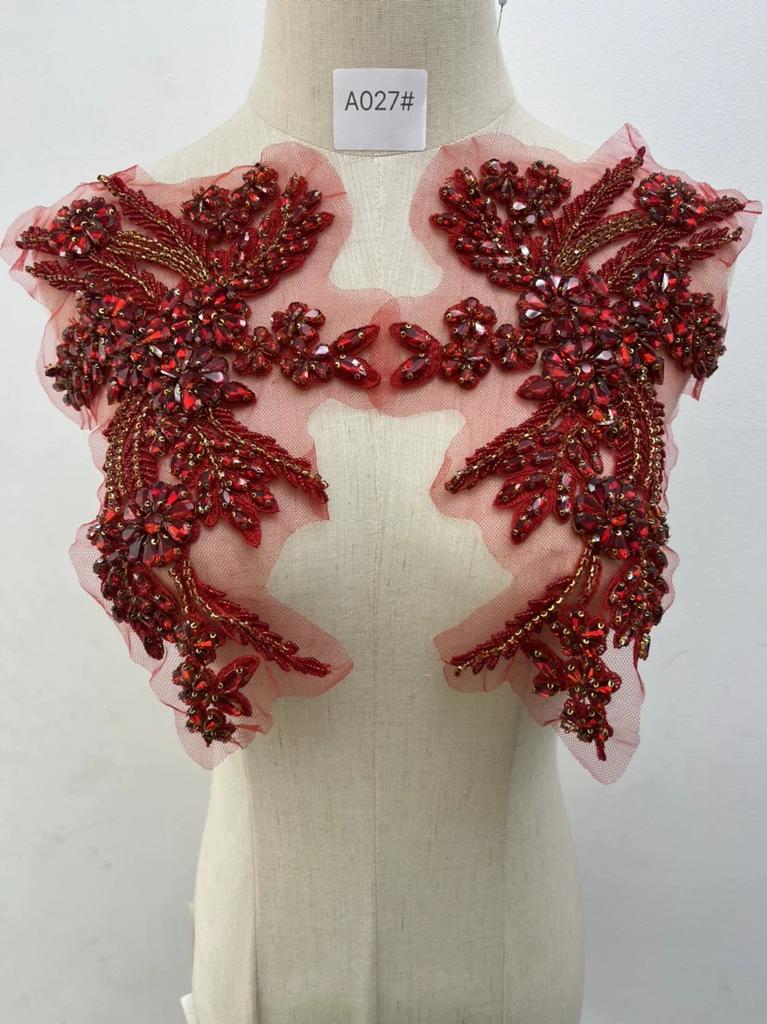 3D Blumige Strass-Applikation Perlenstickerei Zubehör Rose Fransen Miederbesatz Kristall Aufnähen Perlen Strass Rose Applikation