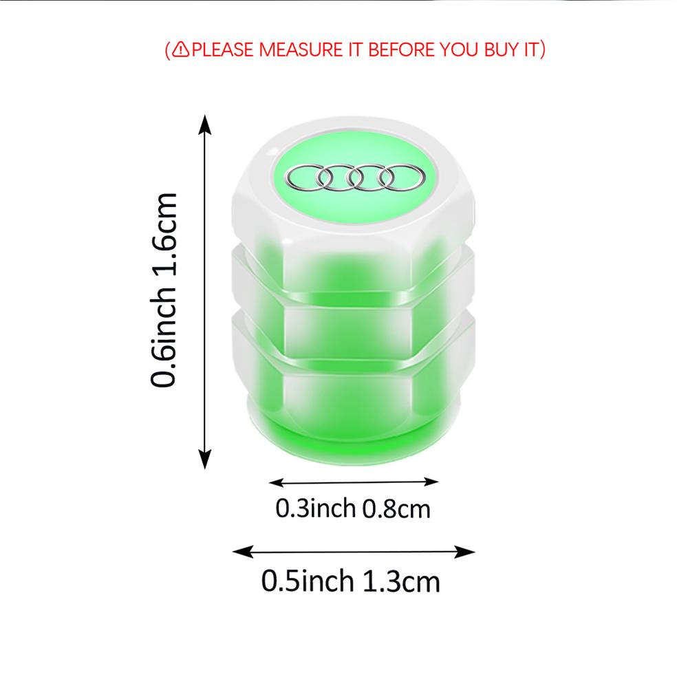 4Pcs Car Tire Valve Caps Fluorescent Green Luminous Night Decorative For S1 Sline A4 B7 B8 B9 A3 8P 8V 8L A5 A6 C6 C7 A1 Q2 Q3 2x