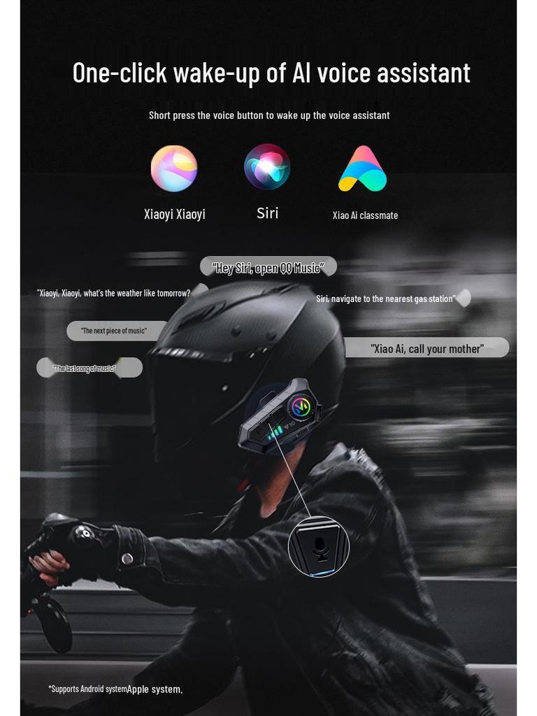 Y10 Bluetooth Helmet Headset: Waterproof, Noise-Cancelling, Smart Connection for 2 Phones