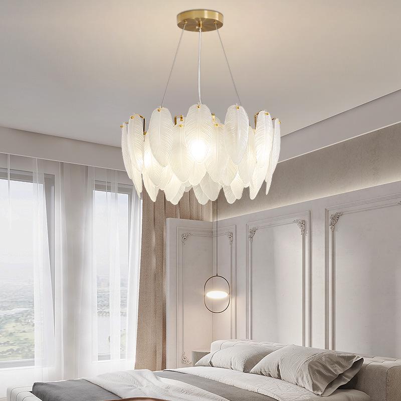 Postmodern Minimalist Feather Glass Chandelier for Living Room, Master Bedroom, or Dining Area