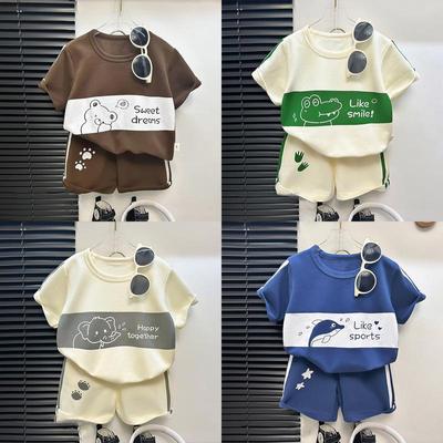 Summer Kids Short Sleeve Suit Striped Girls Boys Set Summer Tops  Short Baby Clothes Children's Wear