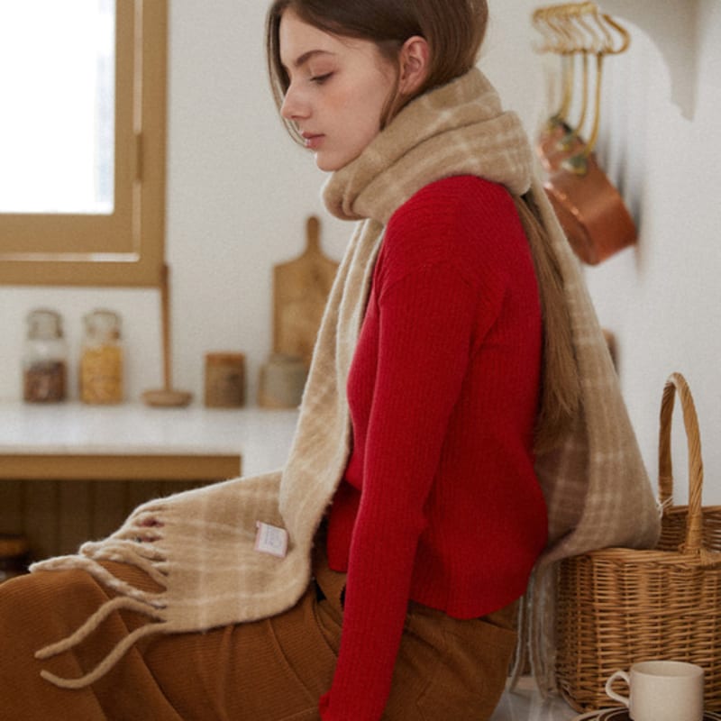 TATIANA Snug Checked Wool Blended Muffler MF8108 Beige