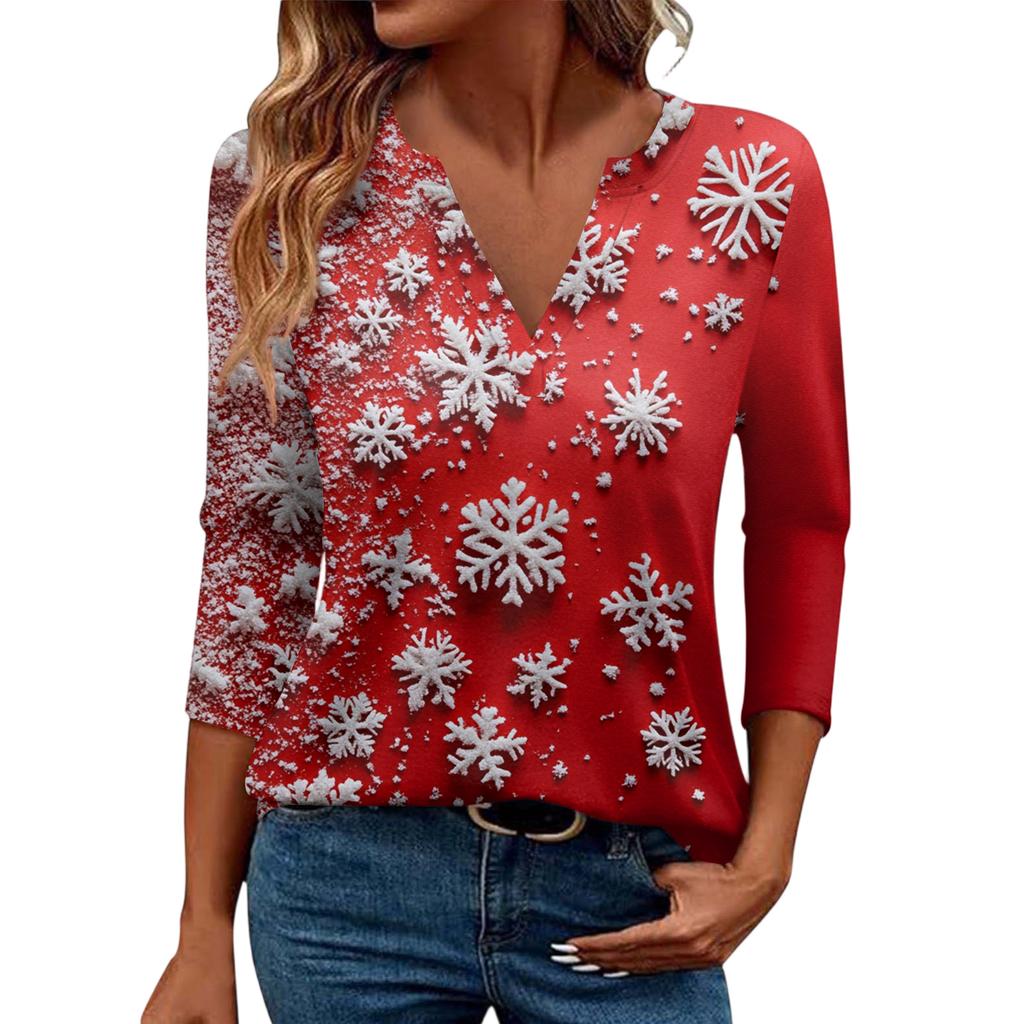Women's Casual Fashionable Sexy Comfortable V-Neck Christmas Three-Quarter Sleeve Top
