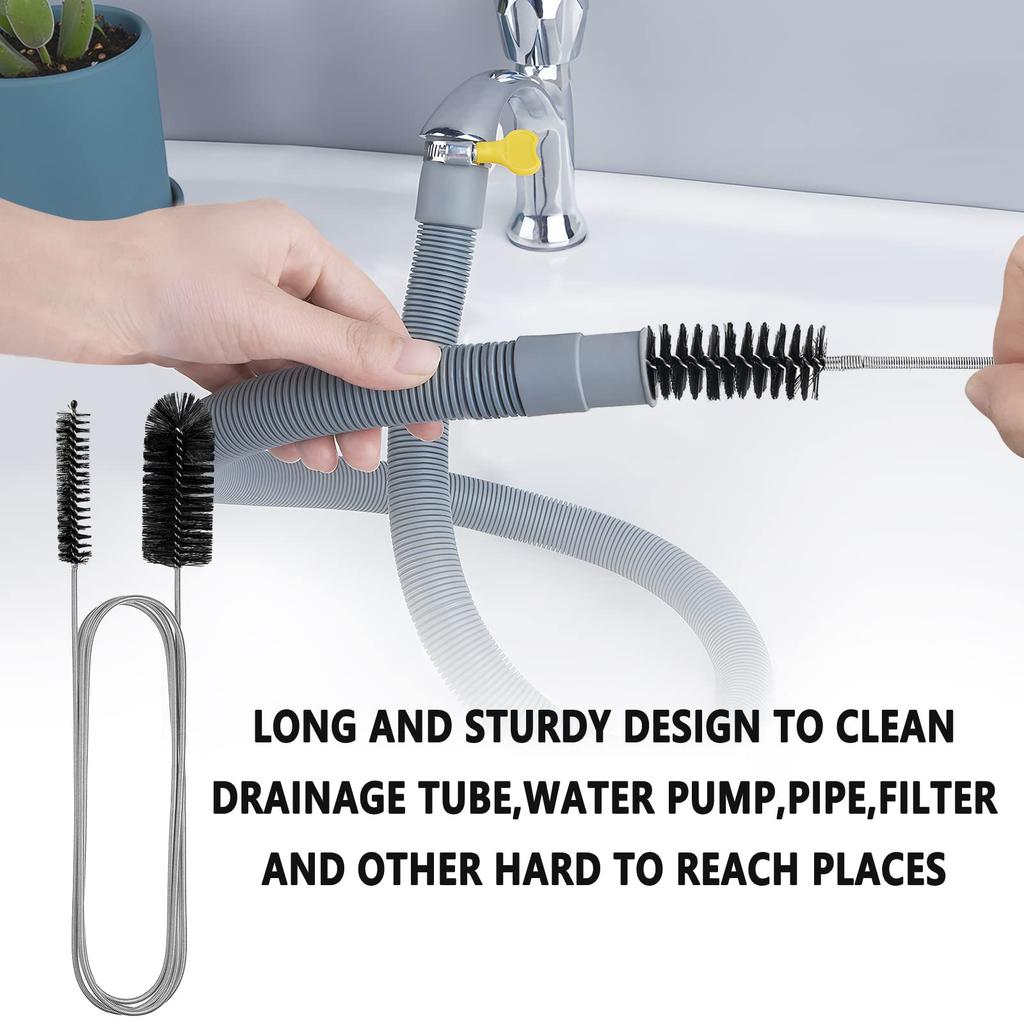 61 Inch Double Ended Nylon Pipe Cleaner Brush and 17.7 Inch Sink Unblocker Brush for Kitchen Bathroom Showers Plug Hole