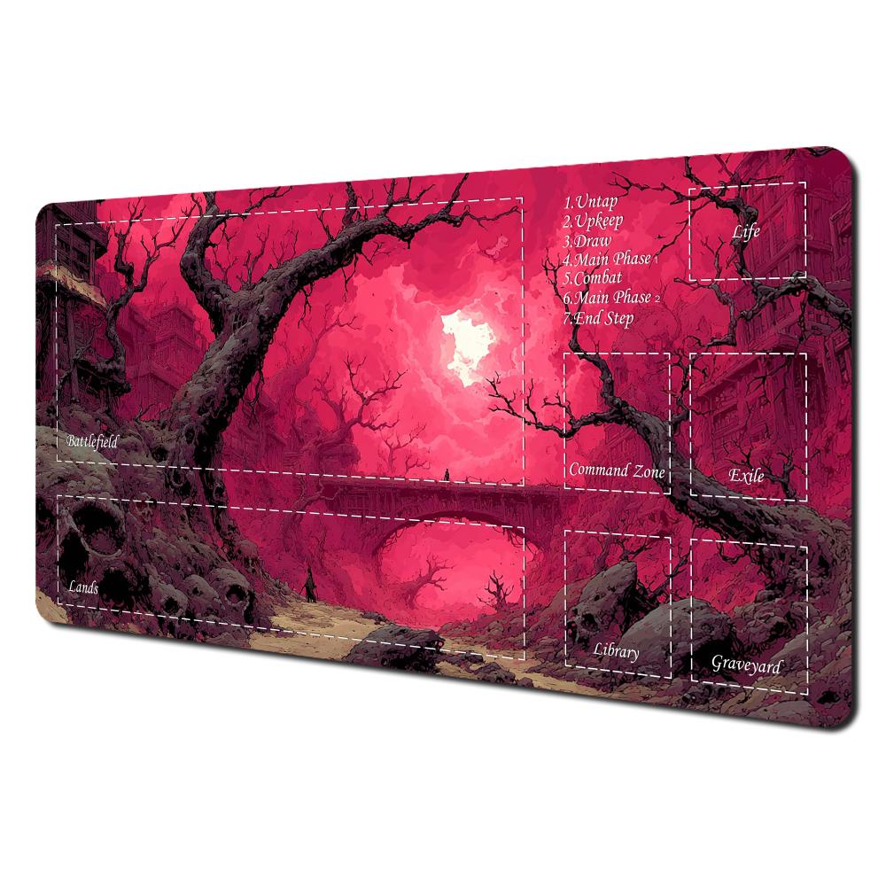 MTG TCG Game Playmat Marked with Life Marking Complete Core Game Zones (Command ZoneExileBattlefieldLandsLibraryGraveyard) 800x300x2mm