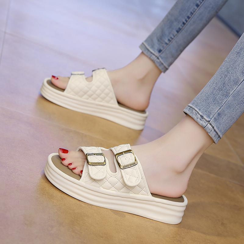 

Модные женские клоги, обувь для улицы, классические шлепанцы для пляжа, мюли, тапочки для женщин, римские тапочки на толстой подошве, цельные тапочки 34 бежевый