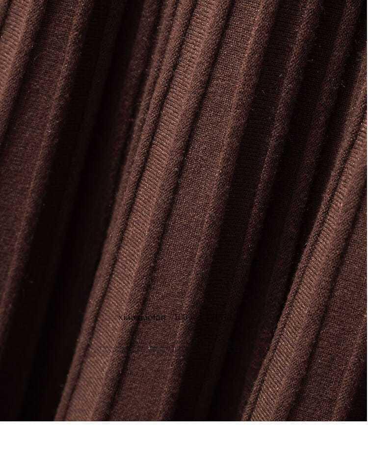 Women's High Waist Wool Knit A-Line Pleated Midi Skirt - Autumn/Winter Slimming Umbrella Hem