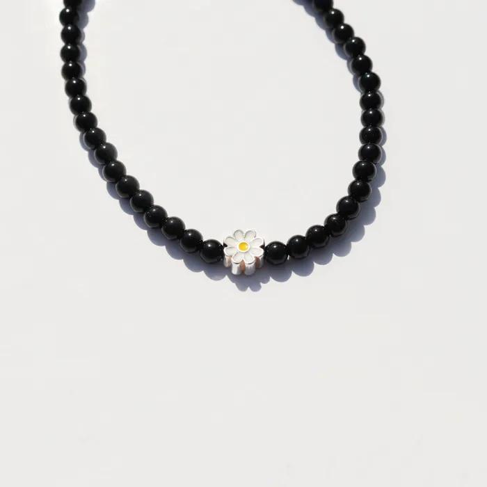 MY Daisy Charm Onyx Bracelet Silver 925 Daisy Charm Black Onyx Bracelet