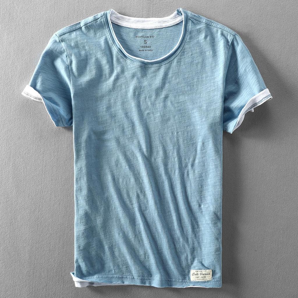 Men's Summer Casual Lightweight Washed Distressed Short-Sleeve T-Shirt Youth Crew Neck Pullover Base Layer