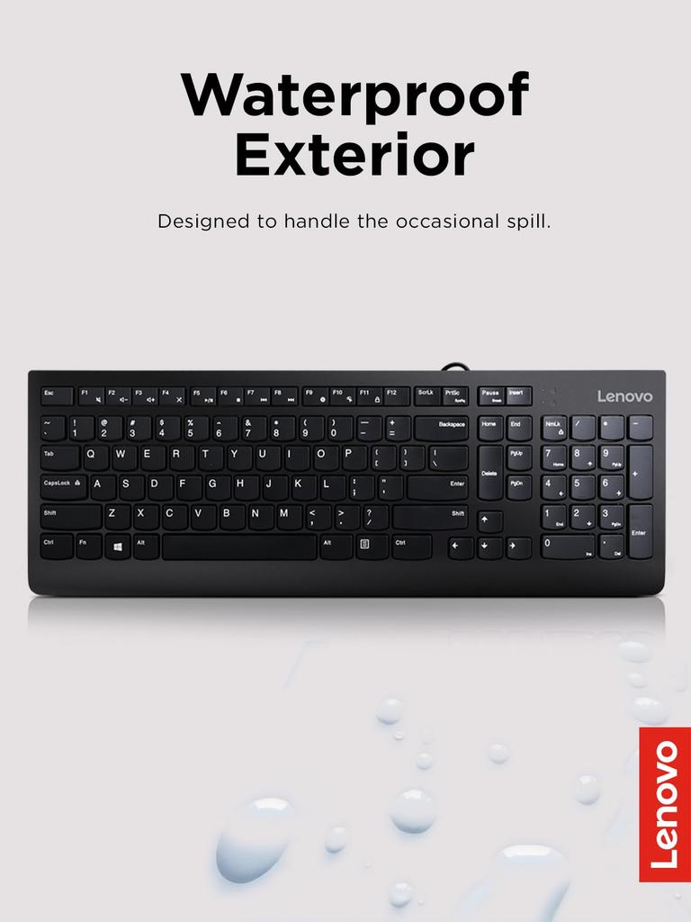 Lenovo 300 USB Wired Keyboard with Adjustable Tilt, Ergonomic Design, for Windows 7/8/10, GX30M39655, Black