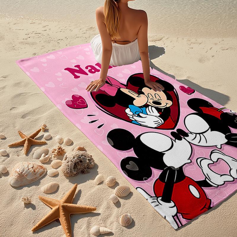 Custom Name Ultra-Soft Beach Towel with Mickey Minnie Theme,Ideal for Pool - Camping, Diving - Perfect Travel Essential, Vibrant Beach Towel.