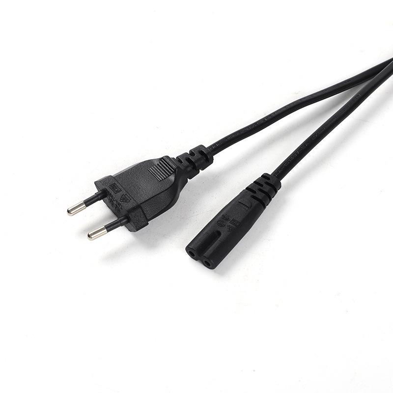 Euro Two-Pin Figure-Eight Power Cord, 2-Core, 0.75mm², AC Plug.