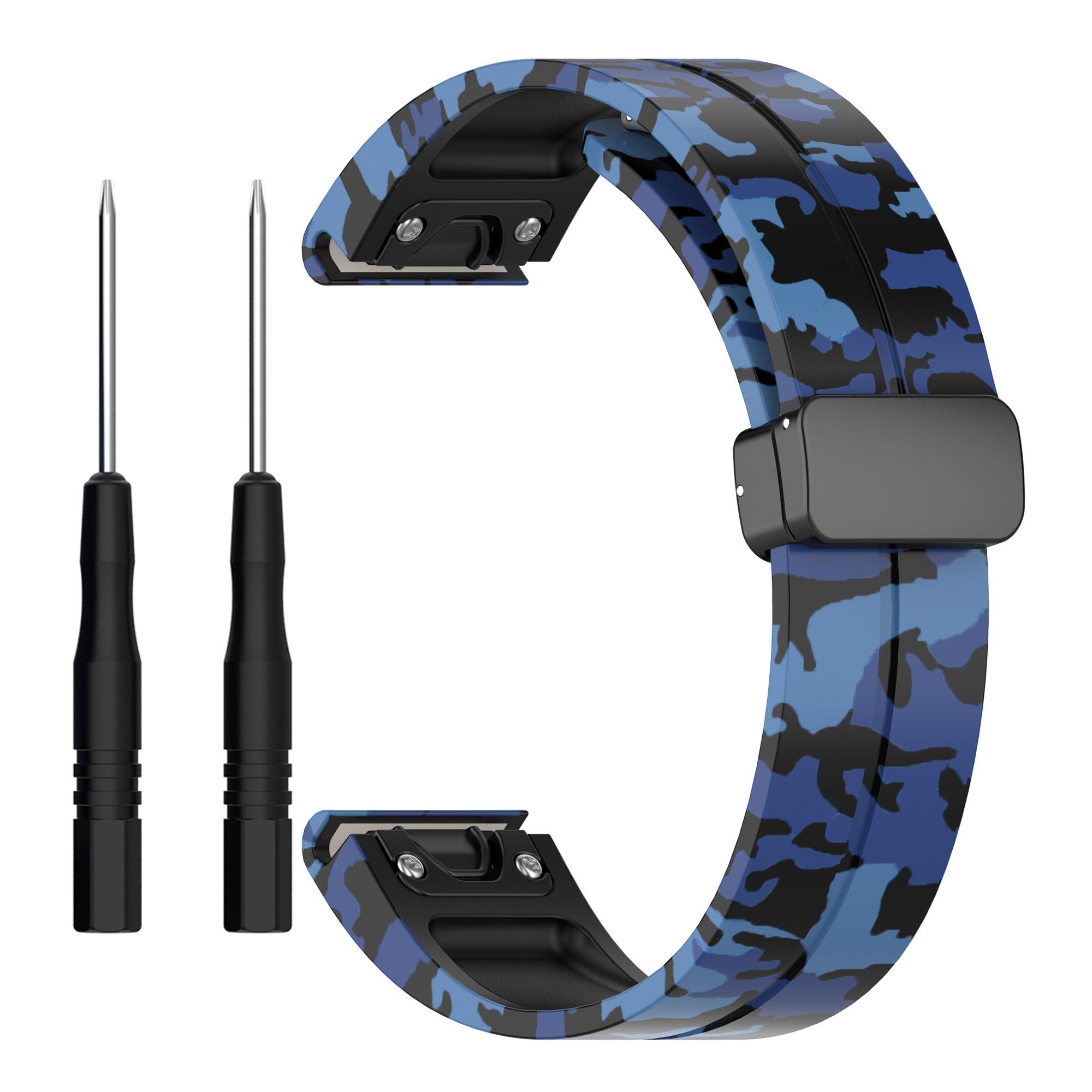 

For Garmin Tactix 7 Pro/Fenix 7X/6X/6X Pro/5X Plus Black Buckle Watch Band 26mm Silicone Strap Camo White