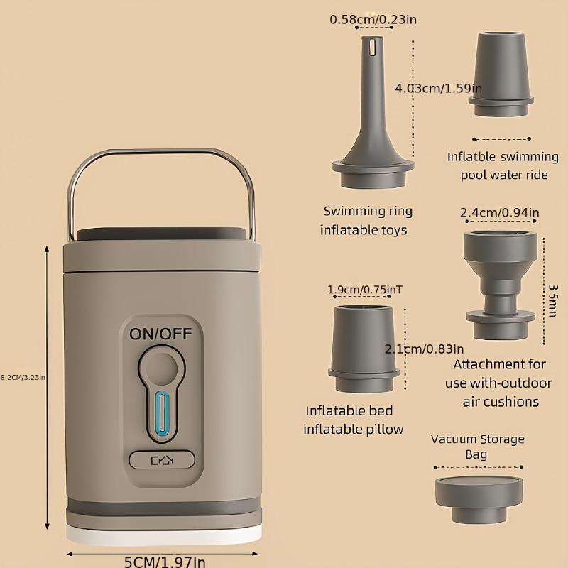 1SET Portable Rechargeable Air Pump - 3-in-1 Air Pump with LED Light, 5 Multifunctional Nozzles for Outdoor Air Filling Equipment