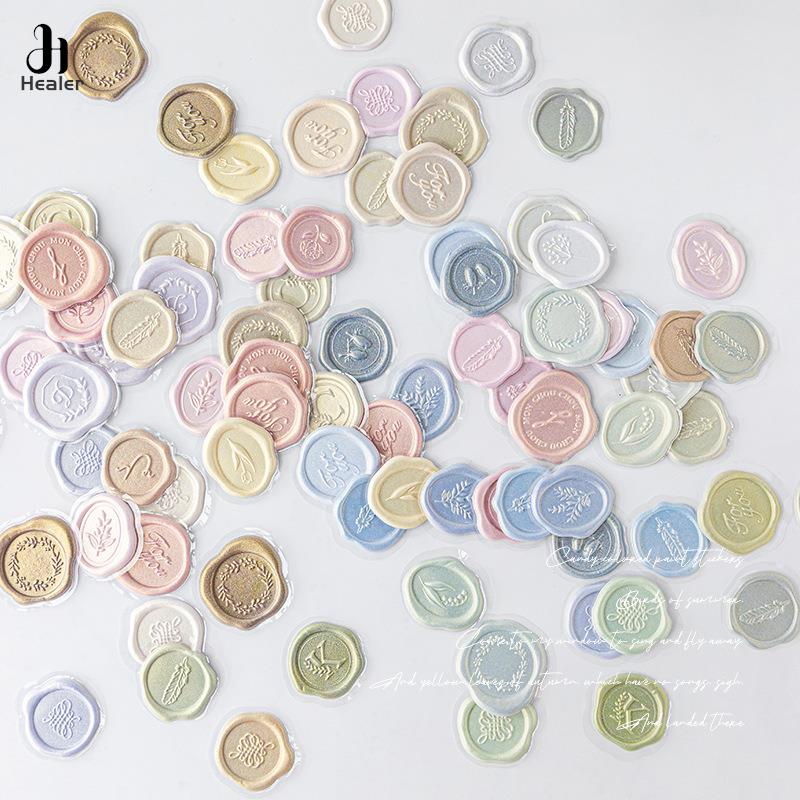 18pcs Bag Vintage Sticker Wax Stamp Seal Sticker for DIY Decorative Scrapbook Wedding Envelope Candy Color Sticker for Student