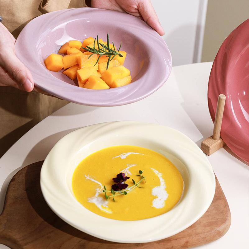 Ins Style Ceramic Flower Plate Creative Household High Value Salad Pasta Fruit Plate Deep Soup Plate Vegetable Plate Dinner Plate