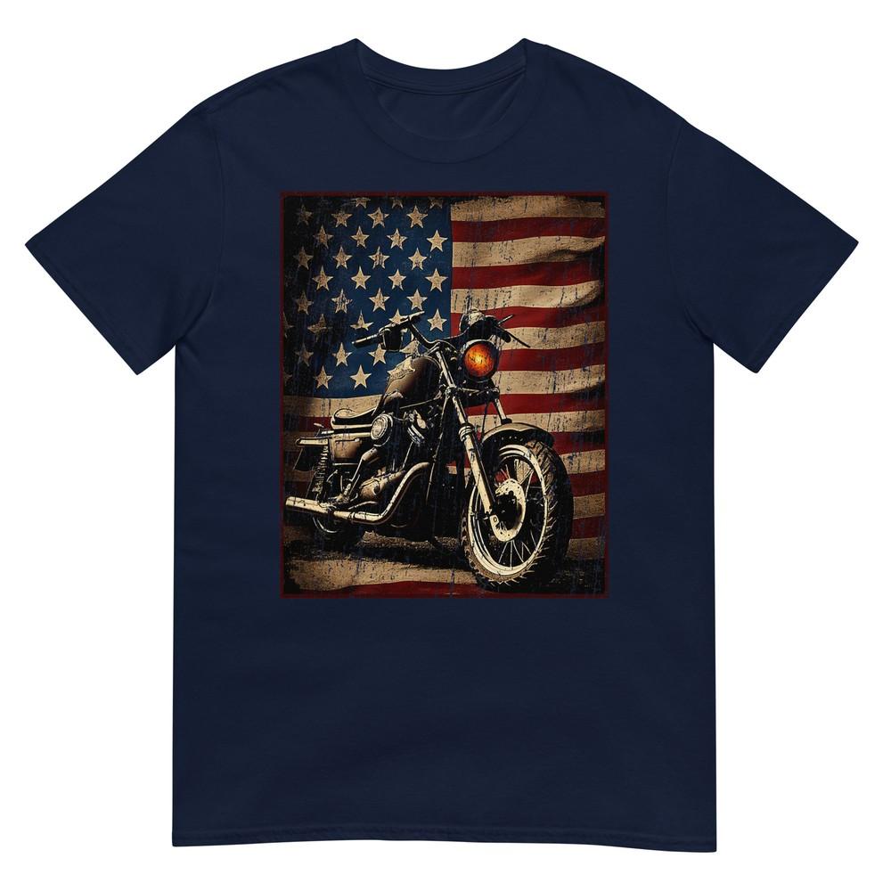 Motorcycle Usa Flag Retro Biker Tshirt S