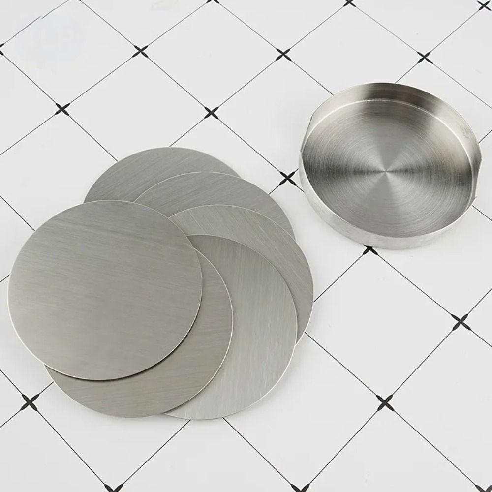 6Pcs/Set Heat-resistant Stainless Steel Coaster Non-slip Round Tea Cup Coaster Mug Pad  Bar