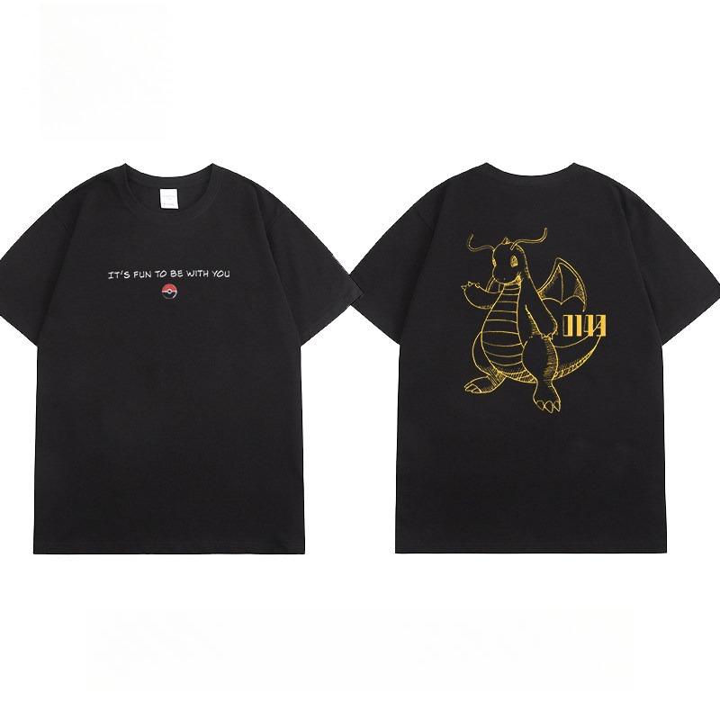 Pokémon Collaboration Tshirt  2026 Summer New Design  Sketch Style  Pikachu Gengar Mewtwo Eevee Short Sleeve Shirt Top