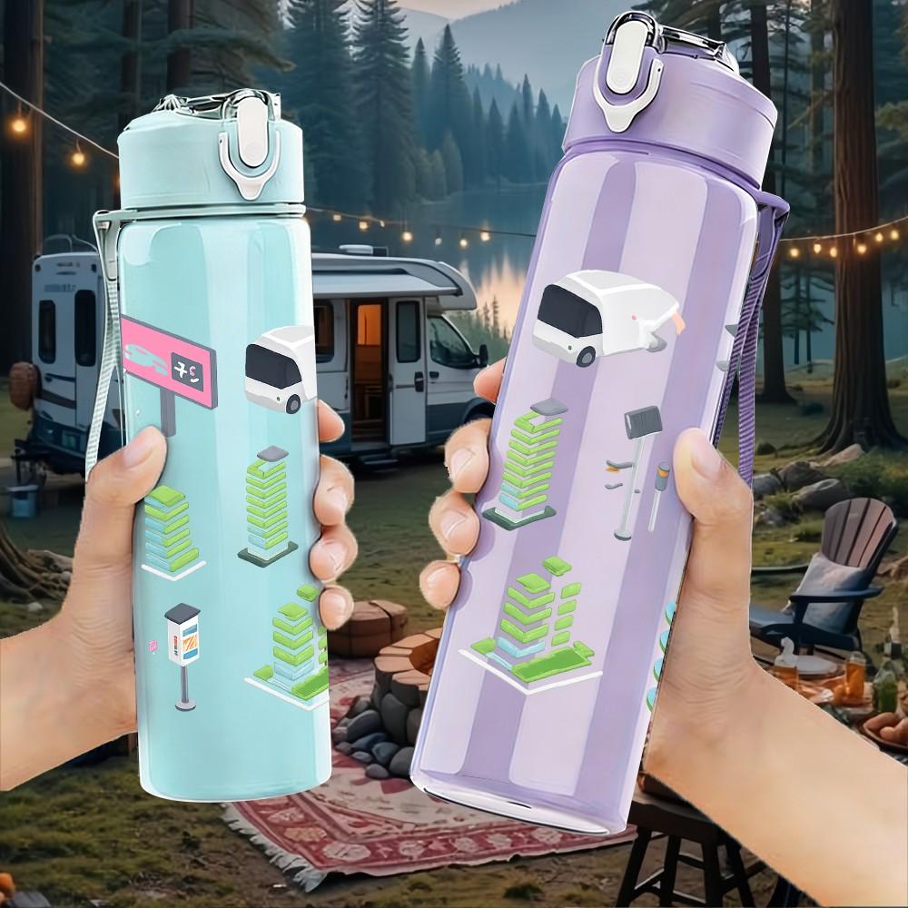 1PC Stationery School Supply Pattern 750ml Color Plastic Sports Water Bottle Leakproof Flip Straw Lid Suitable for Sports Office Home Use