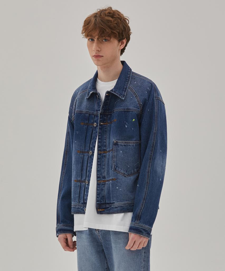 Ryul+Wai Denim Print Raglan Sleeve Jacket Indigo