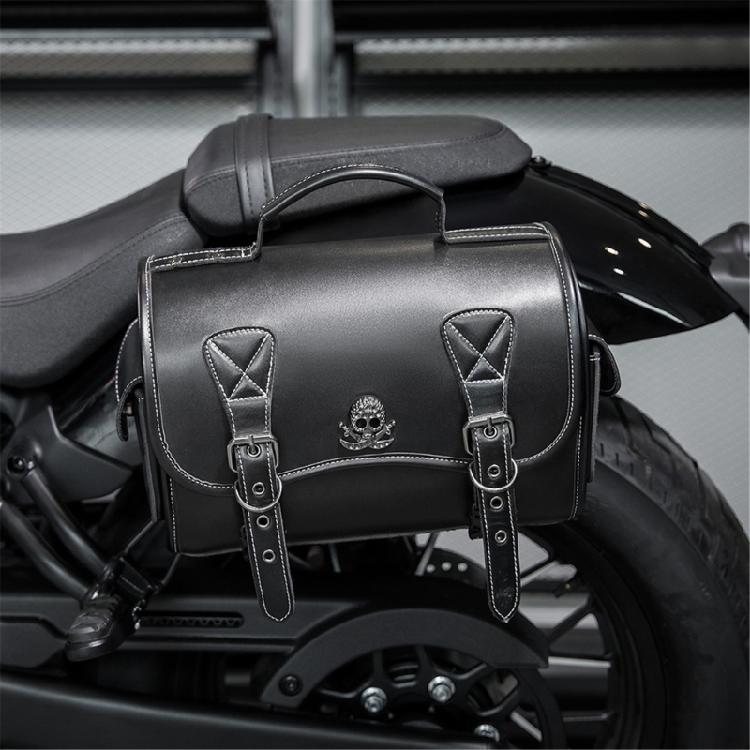 Punk Style Saddlebag Universal PU Side Bag Pouch Travel Luggage Bag with 2 Straps Over Saddles Bag Motorcycle Tool Bag