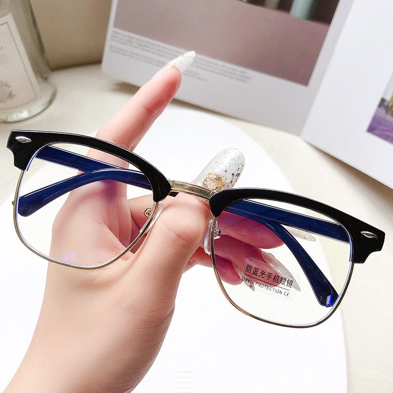 3016 Myopia Glasses, Anti-Blue Flat Glasses, Half-Frame Retro Decorative Frame Glasses, Men'S And Women'S Finished Myopia Glasses