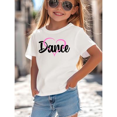 Europäische Größe Mädchen Rundhals Kurzarm T-Shirt mit englischem Musterdruck zum Tanzen