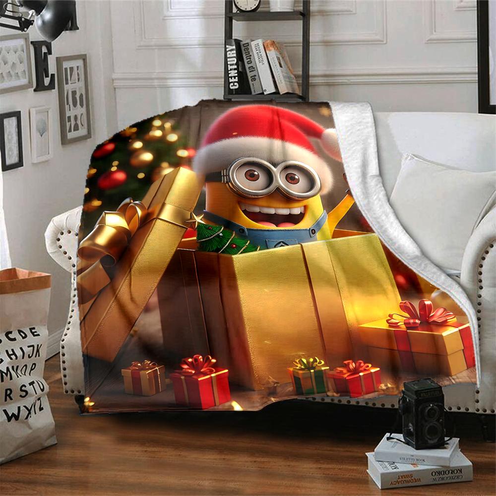 1Pc Merry Christmas Minions Blanket Soft And Comfortable Casual Warm Camping Travel Christmas Halloween Gift M91745