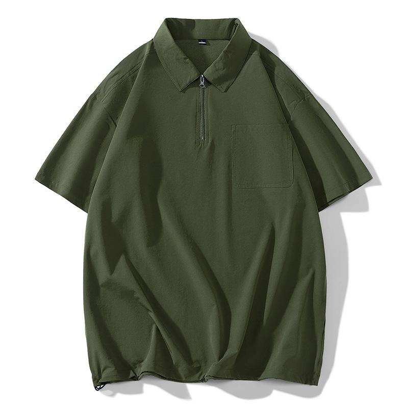 Summer Vintage Men's Ice Silk Polo Shirt with Solid Color and Short Sleeved Top, Loose Casual Half Sleeved T-shirt